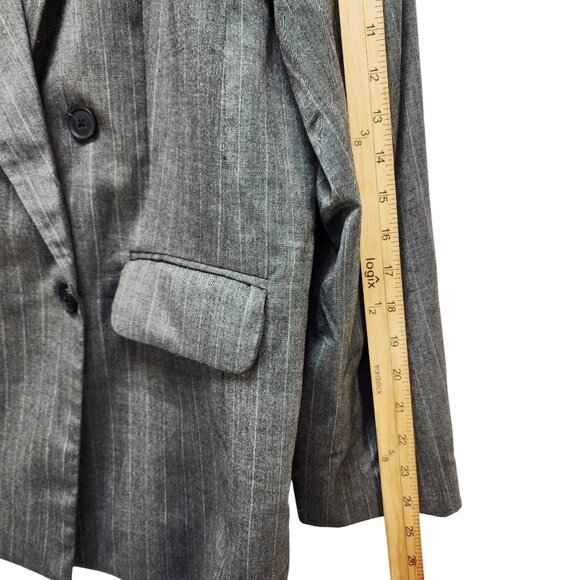 A New Day Grey Striped Double Breasted Blazer Womens Medium Responsible Style - Picture 9 of 9